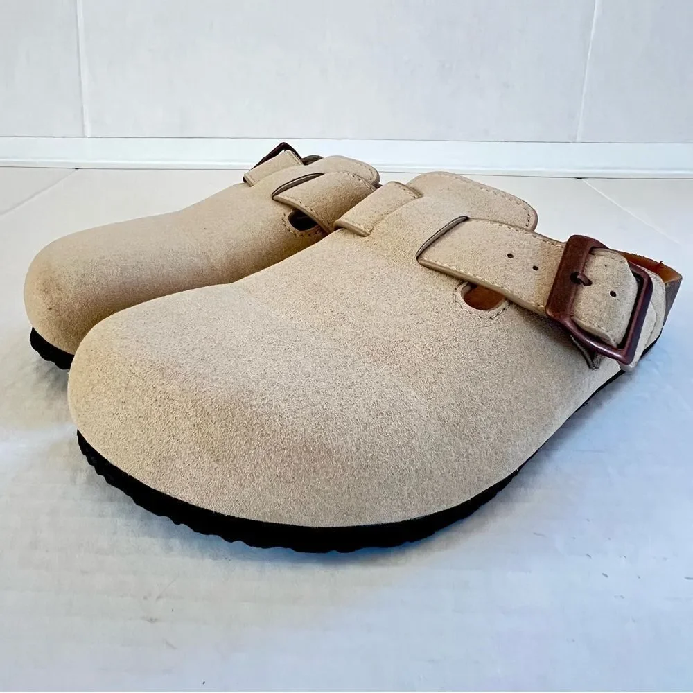 Goodfellow Unisex Beige Faux Suede Buckle Slip-on Clogs SZ Men 7 / Women 8.5